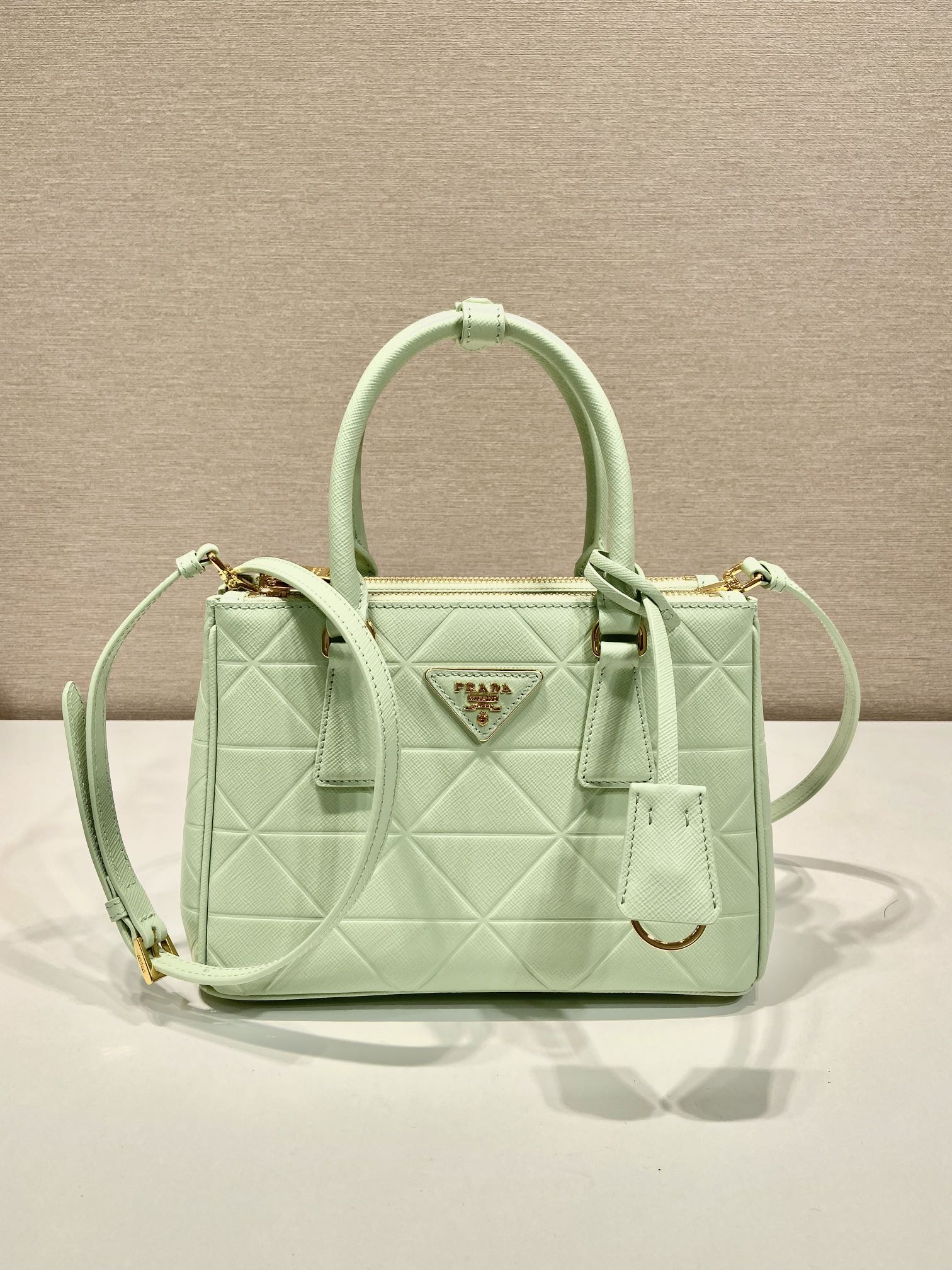 Prada Small Galleria Saffiano Leather Bag Tote Shoulder Bag Light Green 1BA896